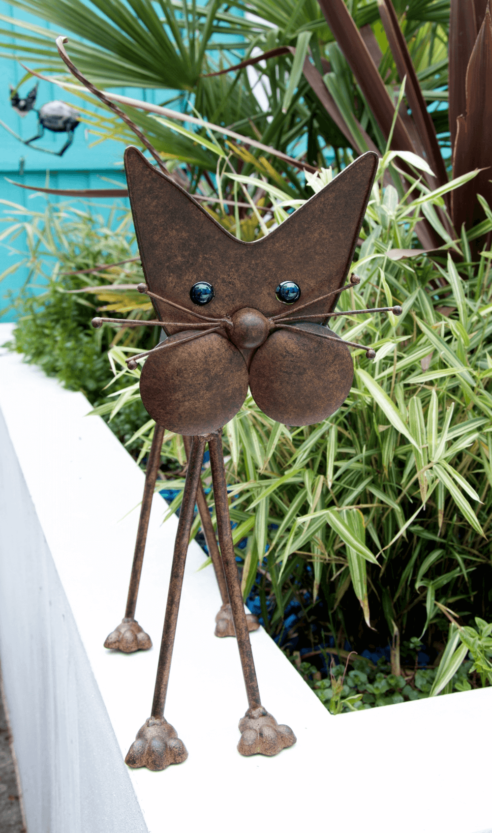 Standing Bronze Nodding Cat Garden Ornament