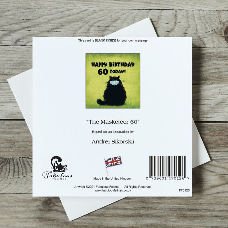 The Masketeer Cat 60th Birthday Card