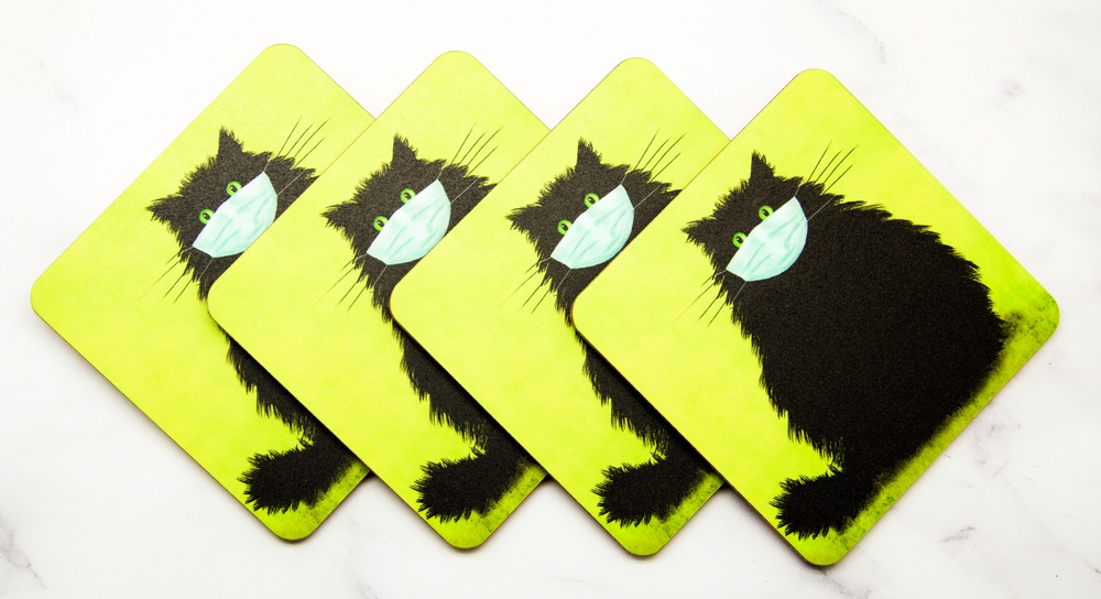 The Masketeer Black Cat Set of 4 Cat Coasters