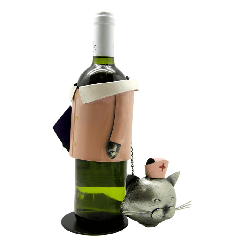 Nurse Metal Cat Wine Bottle Holder