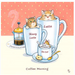 Coffee Morning Cat Greetings Card by Peter Cross