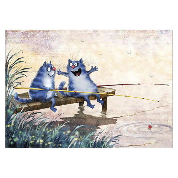 'The One That Got Away' Funny Cat Greeting Card by Rina Zeniuk