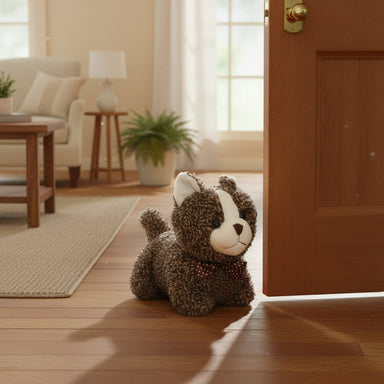 Shabby Furry Brown Cat Door Stop