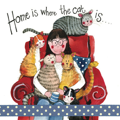 Cat Lover Home is Where the Cat is Glitter Greeting Card