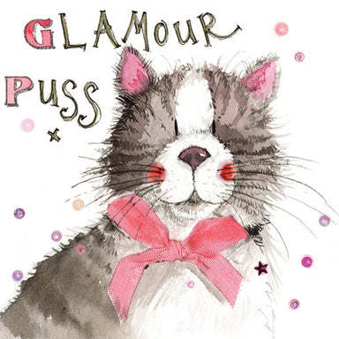 Glamour Puss Glitter Cat Greeting Card