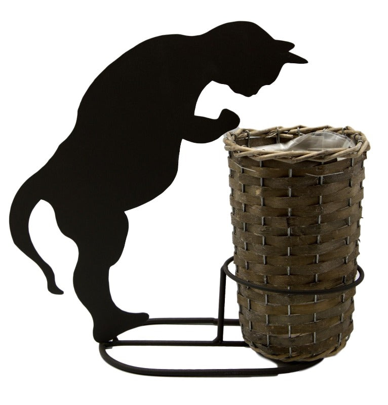 Silhouette Metal Black Cat Planter & Basket
