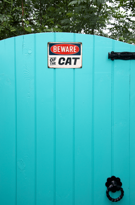 Beware of the Cat Metal Hanging Cat Sign