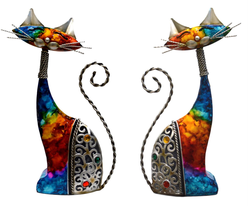 Multicolour Metal Cat Ornament - Right Facing