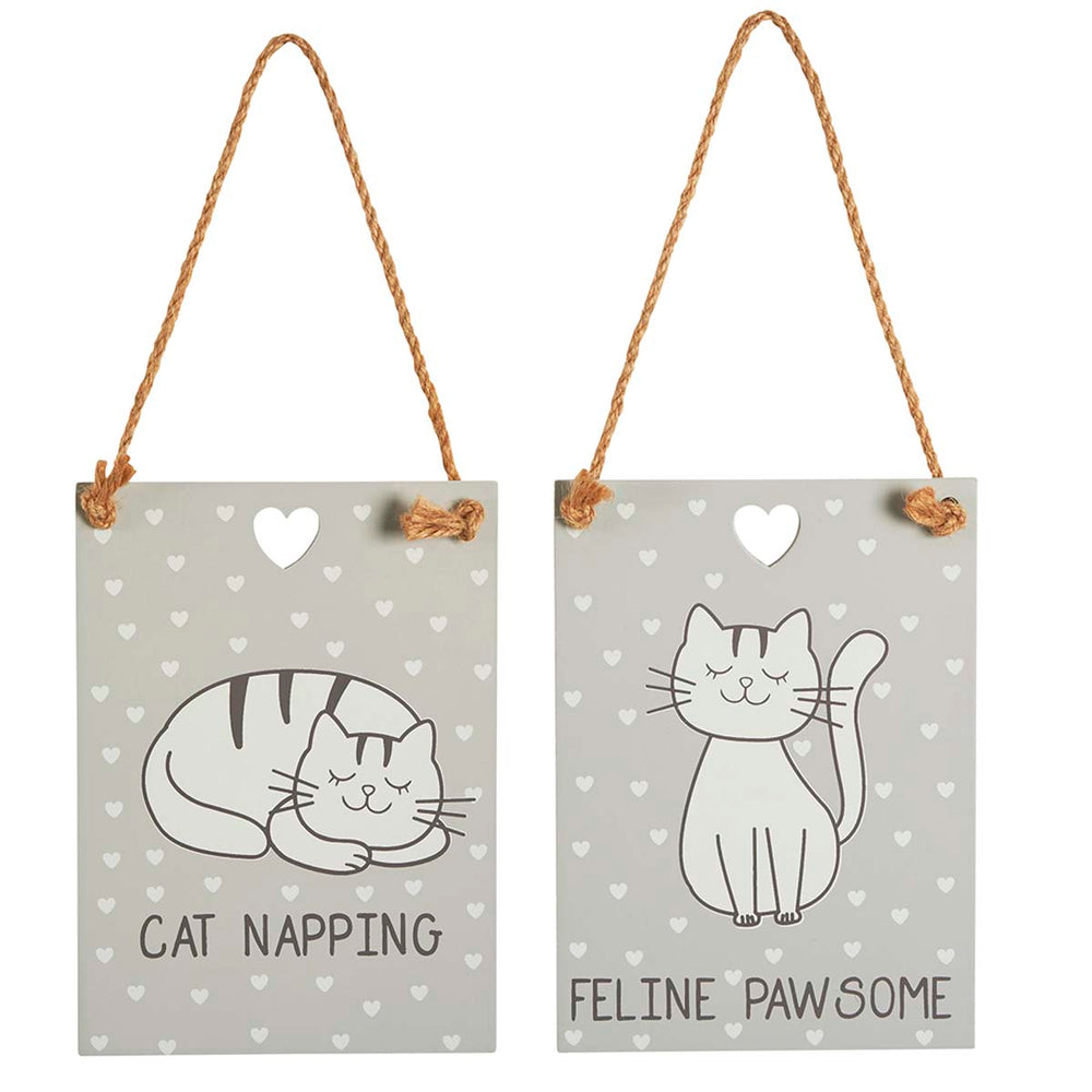 Cat Napping & Feline Pawsome Hanging Wooden Signs