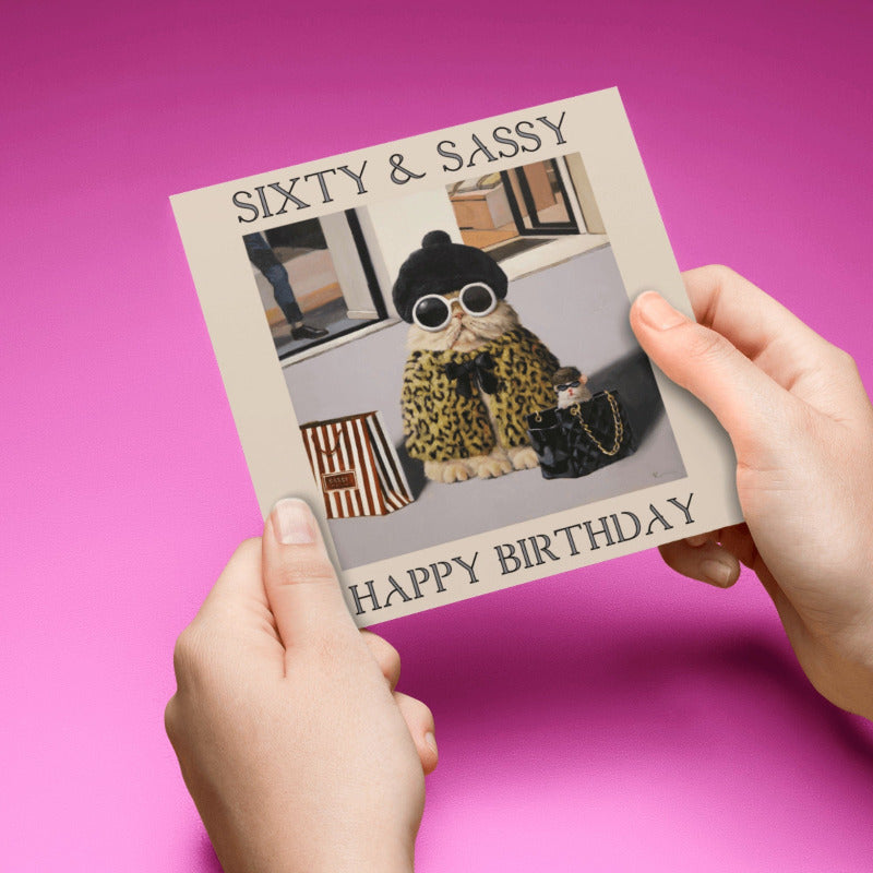 Sixty & Sassy Funny Cat 60th Birthday Card by Lucia Heffernan