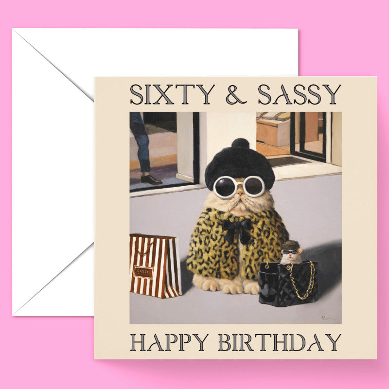 Sixty & Sassy Funny Cat 60th Birthday Card by Lucia Heffernan