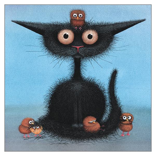 Tamsin Lord Cat Themed Greeting Card 'Birds Nest Hair Day' Funny Cat Greeting Card