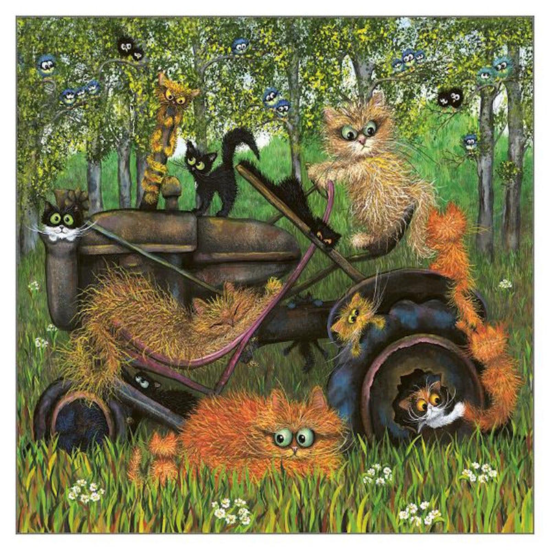 Tamsin Lord Cat Themed Greeting Card 'Farm Cat Shenanigans' Funny Cat Greeting Card