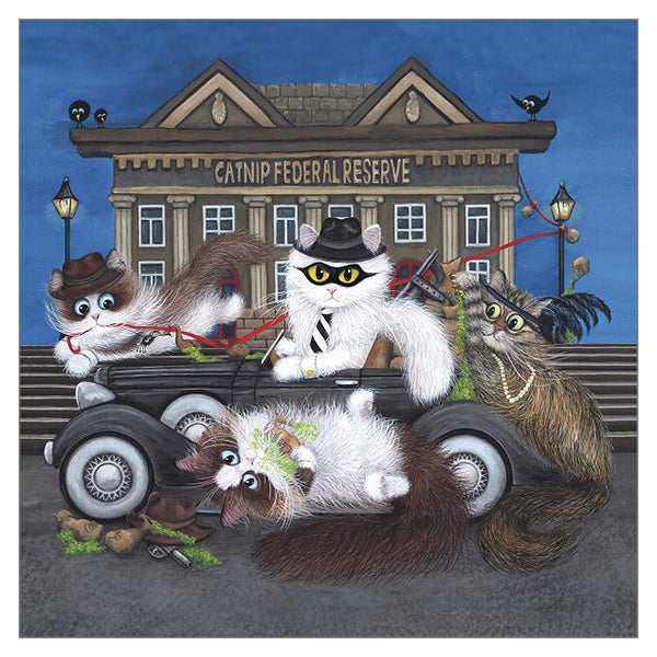 'Capers of the Catnip Getaway Gang' Cat Greeting Card by Tamsin Lord