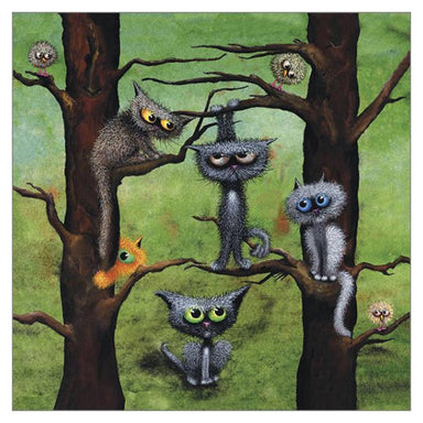 'Fiendish Feline Tree House' Cat Greeting Card by Tamsin Lord