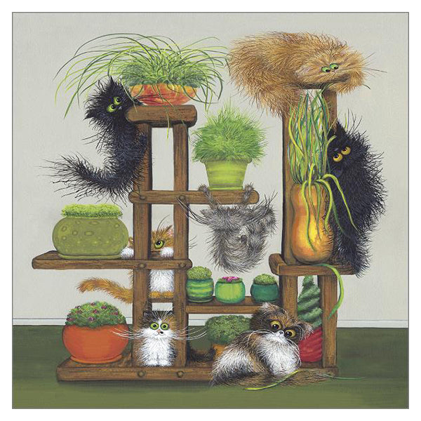 'Plants in Peril' Cat Greeting Card by Tamsin Lord