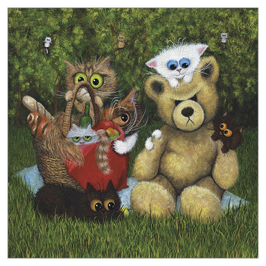 'Teddy Bear Picnic Takeover' Cat Greeting Card by Tamsin Lord