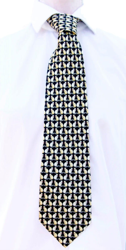 Black with Gold Cats Novelty Cat Silk Neck Tie