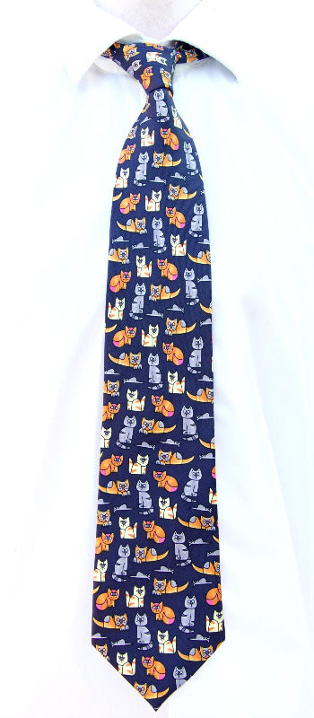 Cats and Mice Blue Silk Tie