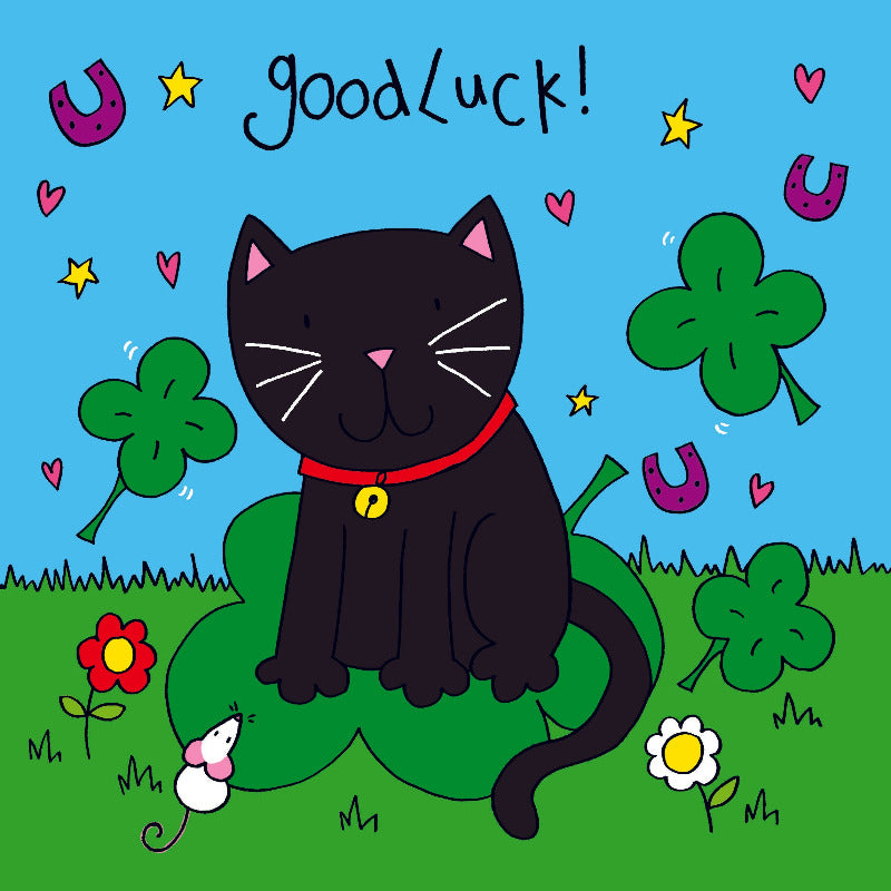 'Black Cat, Good Luck' Cat Greeting Card