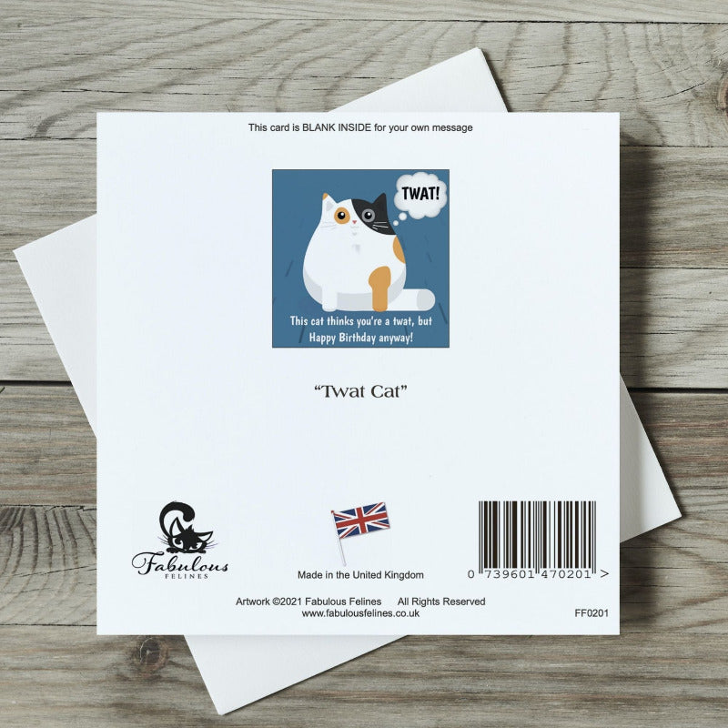 'This Cat Thinks You're a Twat' Cat Birthday Card