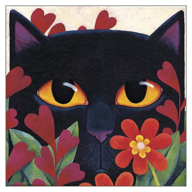 Vicky Mount Black Cat Themed Greeting Card 'Black Cat ‘n’ Flowers' Cat Greeting Card