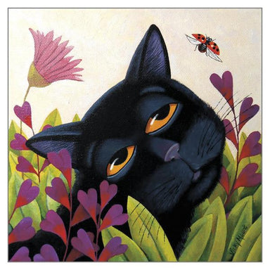 Vicky Mount Black Cat Themed Greeting Card 'Ladybug' Cat Greeting Card