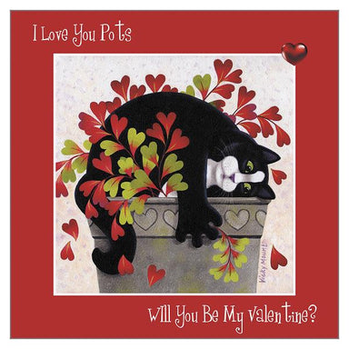 Vicky Mount Cat Themed Valentines Day Card 'I Love You Pots' Cat Valentine's Greeting Card