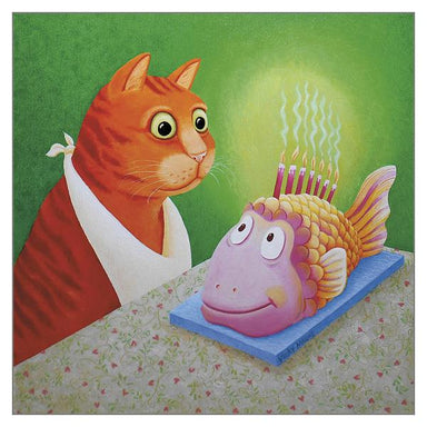 Vicky Mount Cat Themed Greeting Card 'Fishcake' Cat Greeting Card