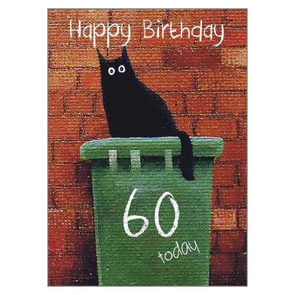 Vicky Mount 60th Cat Birthday Card 'Bin Dave 60' Cat Greeting Card
