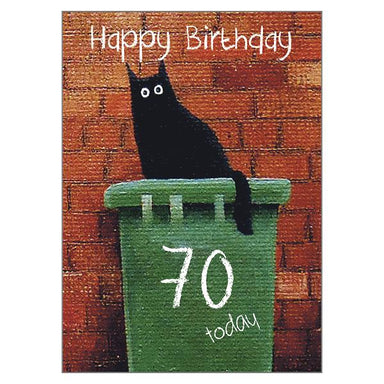 Vicky Mount 70th Cat Birthday Card 'Bin Dave 70' Cat Greeting Card