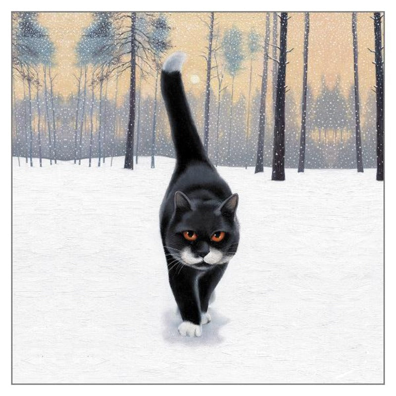 'A Walk in the Park' Black Cat Christmas Greeting Card by Vicky Mount