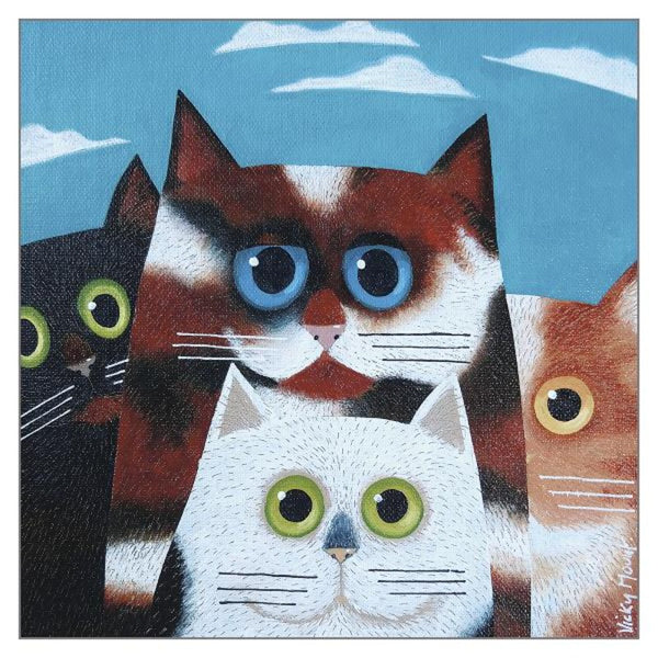 Vicky Mount Black Cat Themed Greeting Card 'Molly, Charlie, Tigger & Poppy' Cat Greeting Card