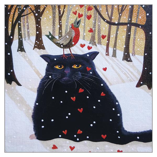 Vicky Mount Cat Themed Christmas Card 'Black Cat in Snow' Funny Christmas Cat Greeting Card by Vicky Mount
