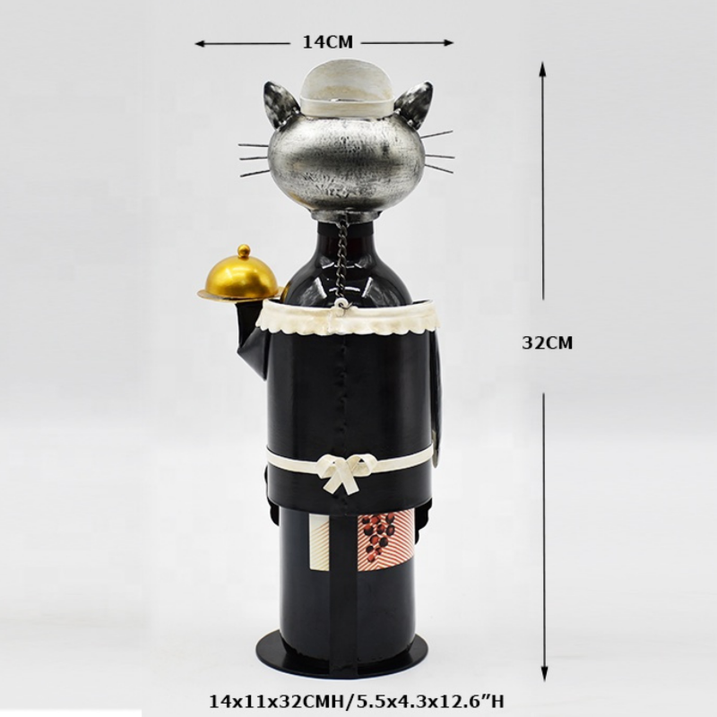 Waitress Metal Cat Wine Bottle Holder
