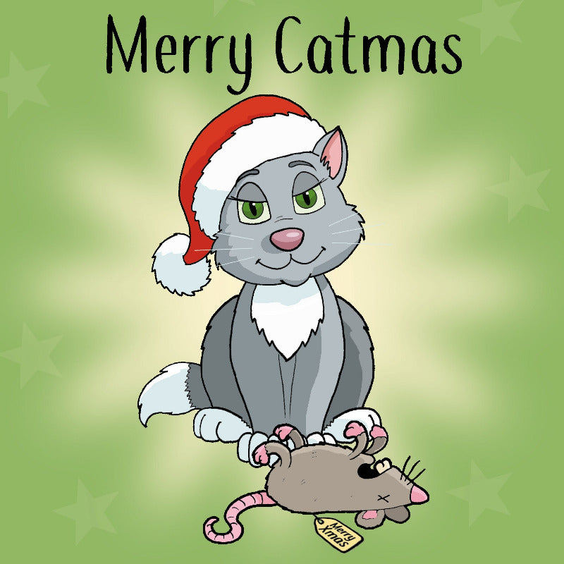 'Merry Catmas' Funny Cat Christmas Card by Michael Canine