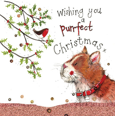 Purrfect Christmas Cat Sparkle Greetings Card