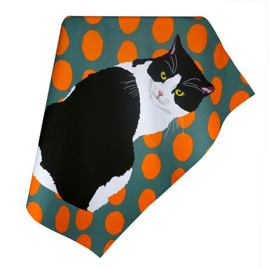 Black and White Cat Tea Towel by Leslie Gerry