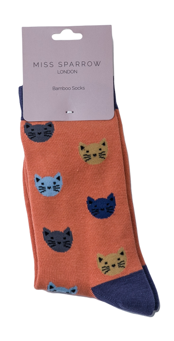 Kitty Faces Burnt Orange Bamboo Socks