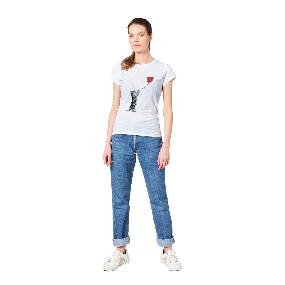 Cat with Balloon, Banksy Inspired Ladies T-Shirt