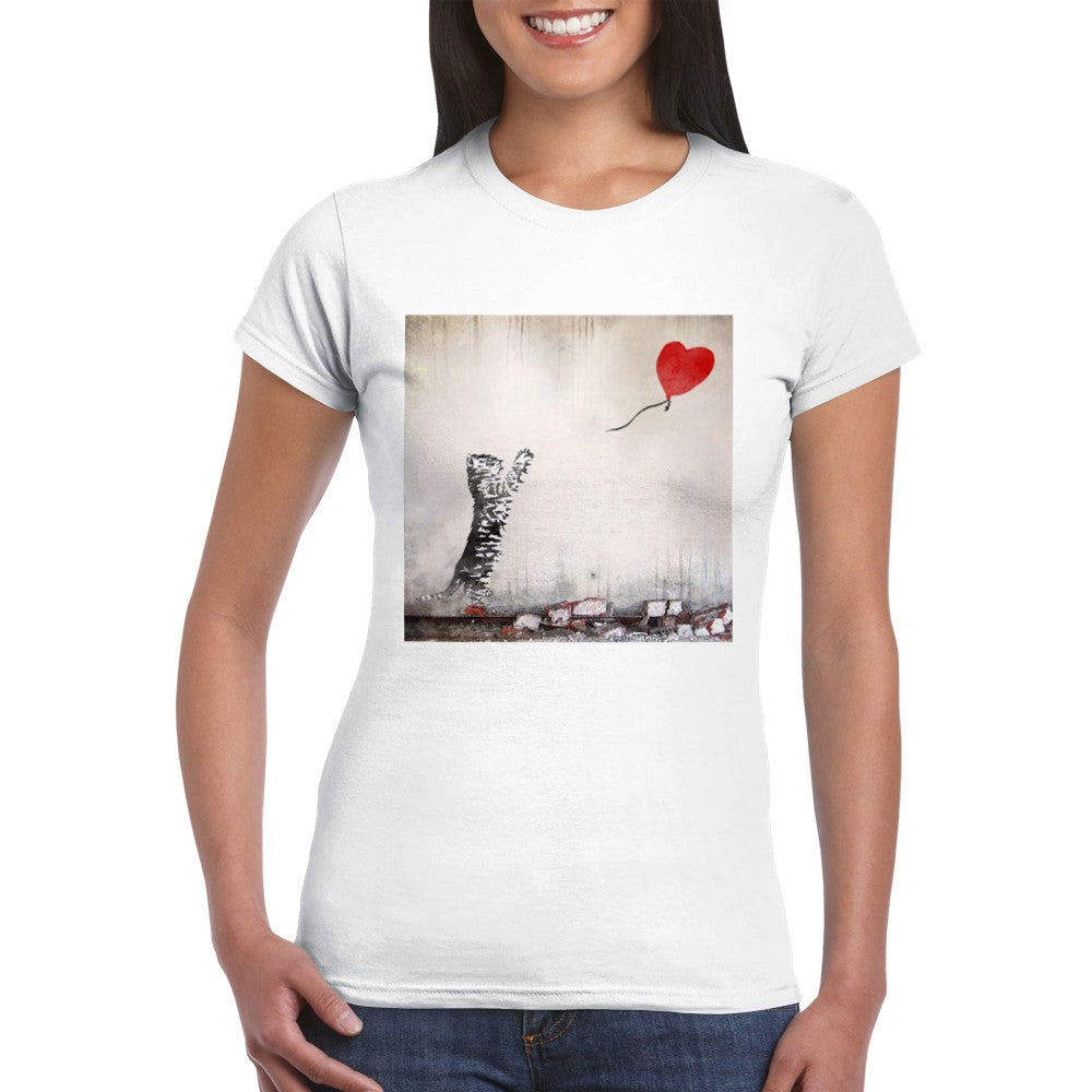 Cat with Balloon 2, Banksy Inspired Ladies T-Shirt