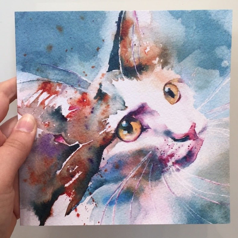 Beautiful Water Colour 'The Look of Love' Cat Greeting Card